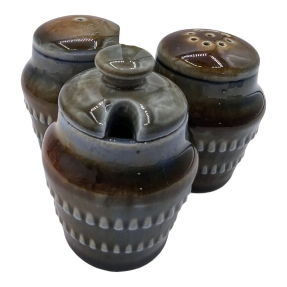 Vintage Wade Irish Porcelain Shamrock Salt & Pepper Shaker Set With Mustard Pot - Picture 4 of 14